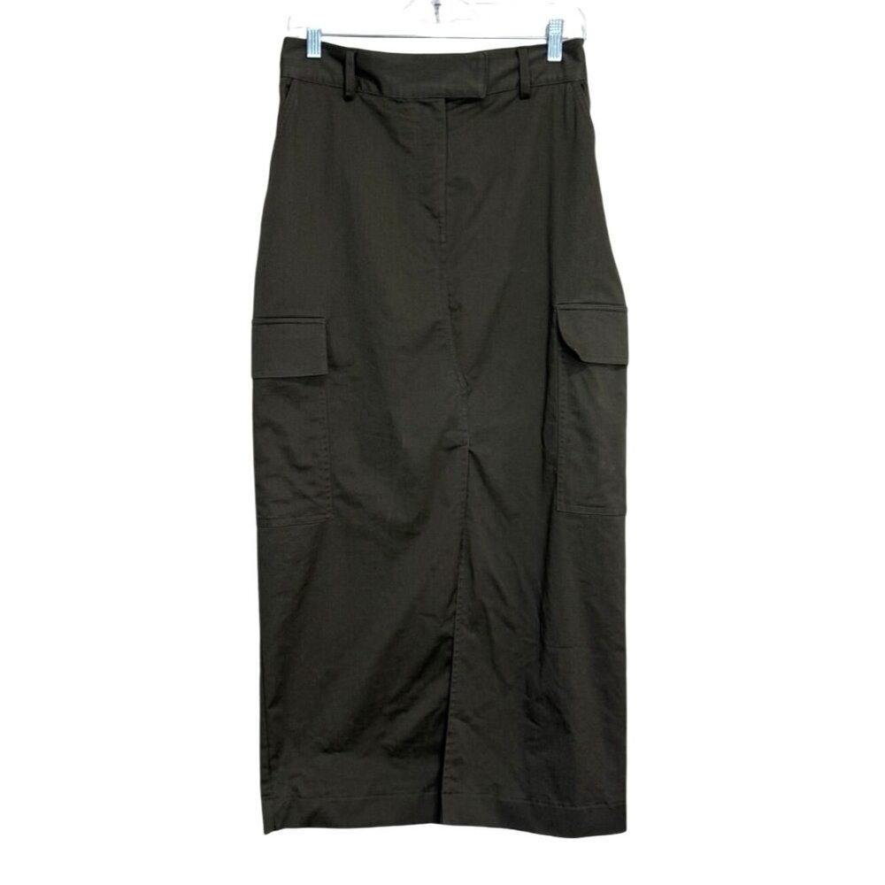 Mint Velvet Womens Cargo Pencil Skirt Olive Green Front-Slit Pockets US Size 6